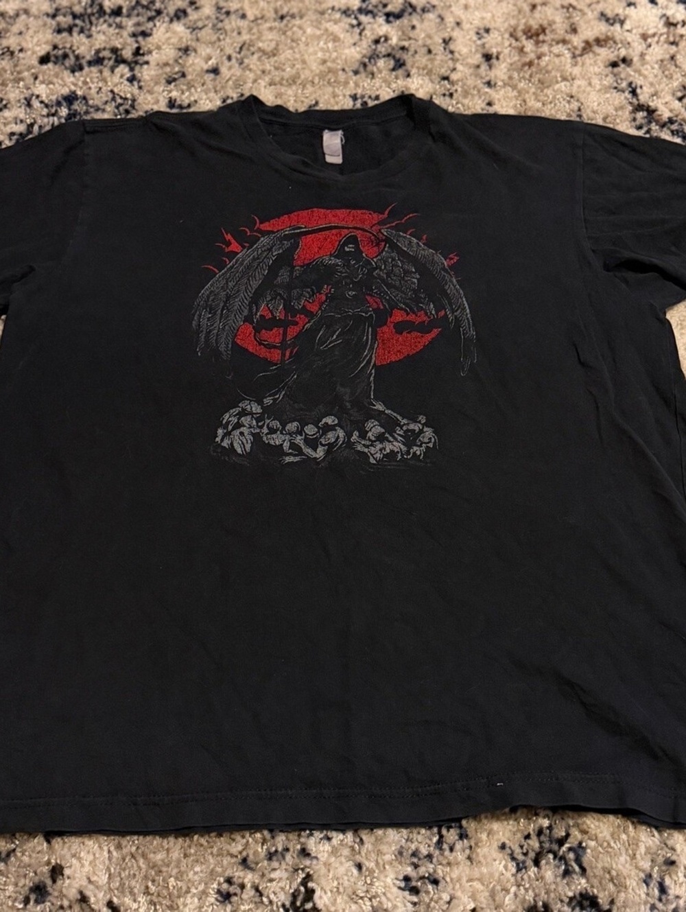 Angel of Death Grim Reaper Black T-Shirt Size XL Red Moon Graphic Tee